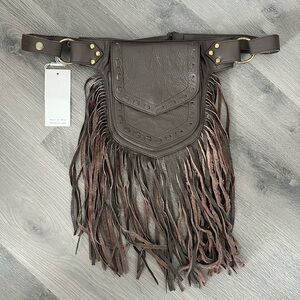 NWT, Fringe Genuine Leather Belt Bag- Raj